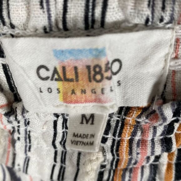 CALI 1850 Sz M Linen Beach Pants Aztec Multicolor Drawstring 4 Pockets - Picture 3 of 11